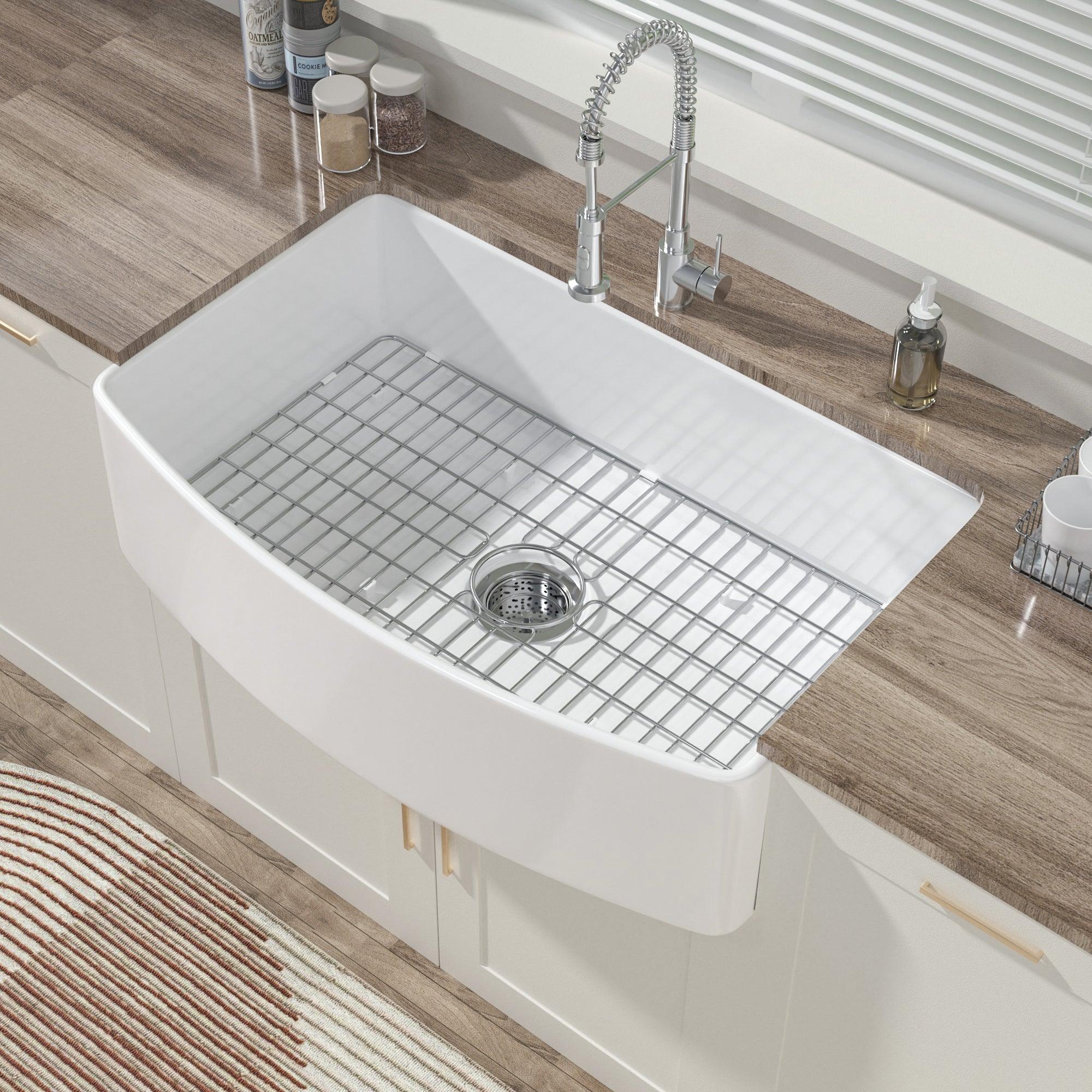 Miuara Farmhouse Sink Farm Sink Farmhouse Kitchen Sink Fireclay Sink Curved Apron Sink Undermount Kitchen Sink - Miuara LLC