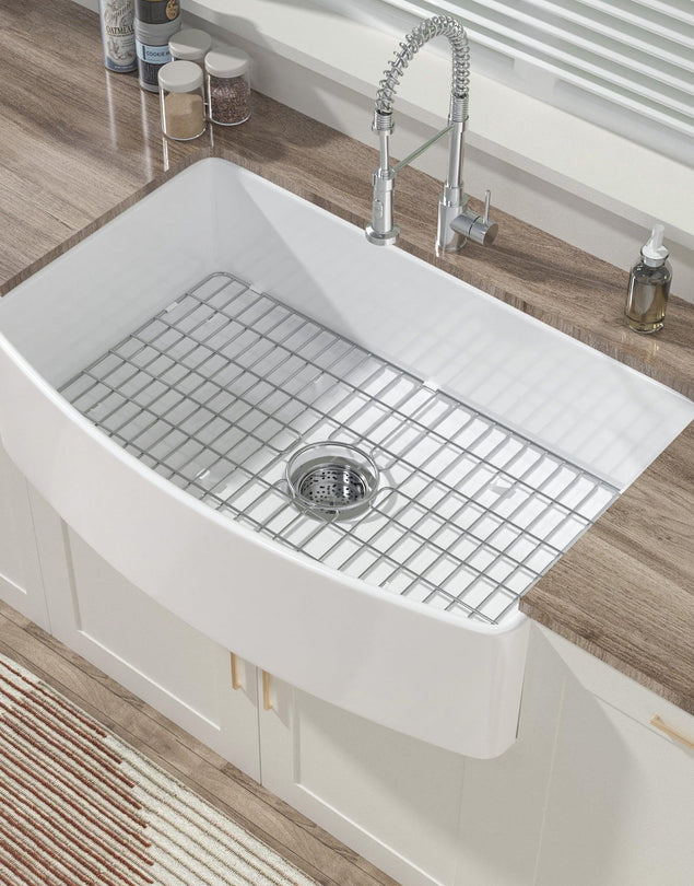 Miuara Farmhouse Sink Farm Sink Farmhouse Kitchen Sink Fireclay Sink Curved Apron Sink Undermount Kitchen Sink - Miuara LLC