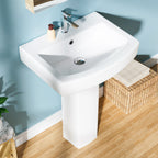 Pedestal Sink: 55.88 cm Single-Hole Ceramic Base Sink Combo for Bathroom, 55.88 cm Depth × 43.18 cm Width × 86.96 cm Height, White, with 1 Overflow Hole and 1 Faucet Hole
