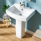 Pedestal Sink: 55.88 cm Single-Hole Ceramic Base Sink Combo for Bathroom, 55.88 cm Depth × 43.18 cm Width × 86.96 cm Height, White, with 1 Overflow Hole and 1 Faucet Hole