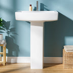 Pedestal Sink: 55.88 cm Single-Hole Ceramic Base Sink Combo for Bathroom, 55.88 cm Depth × 43.18 cm Width × 86.96 cm Height, White, with 1 Overflow Hole and 1 Faucet Hole