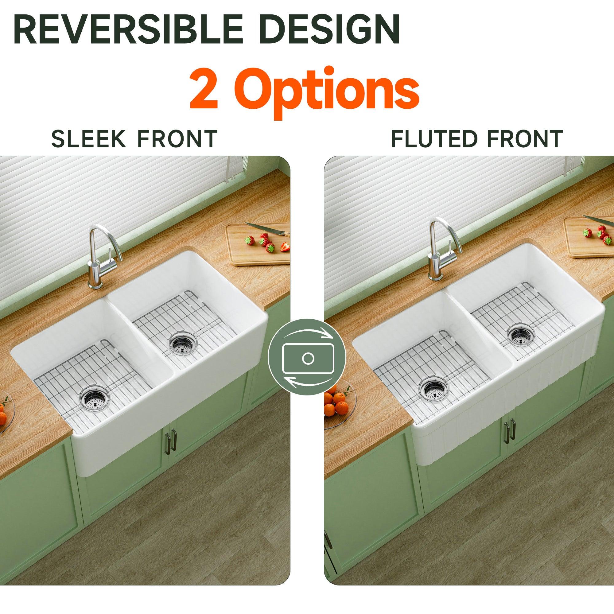 Miuara Farmhouse Sink Farm Sink Undermount Kitchen Sinks Fireclay Sink Decor Fluted Apron Sink - Miuara LLC