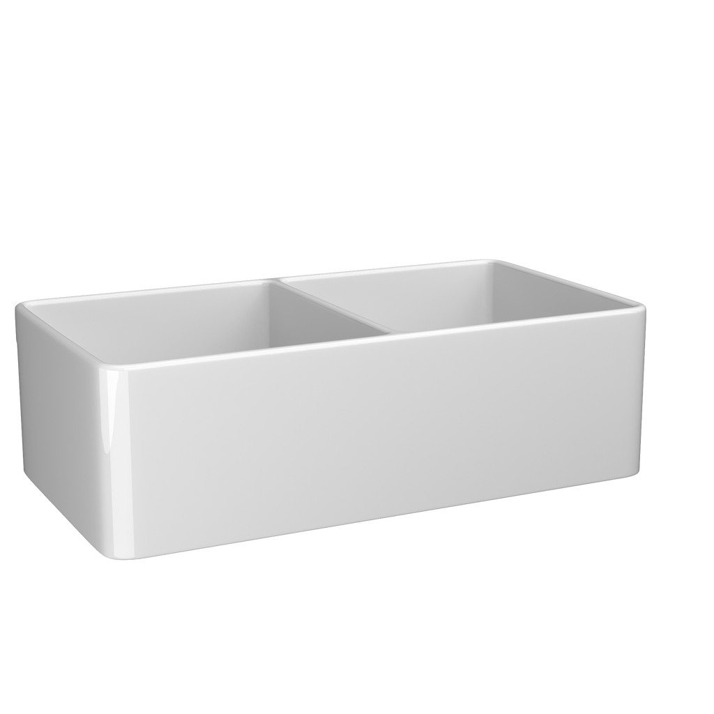 33" White Double-Bowl Farmhouse Apron-Front Sink Reversible Apron Design | 83.82×45.72×25.40 cm | Undermount Mounting | 50/50 Split Bowls | Heavy-Duty Solid Fireclay Construction | Perfect for Home Kitchens