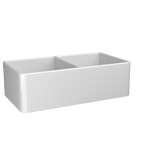 33" White Double-Bowl Farmhouse Apron-Front Sink Reversible Apron Design | 83.82×45.72×25.40 cm | Undermount Mounting | 50/50 Split Bowls | Heavy-Duty Solid Fireclay Construction | Perfect for Home Kitchens