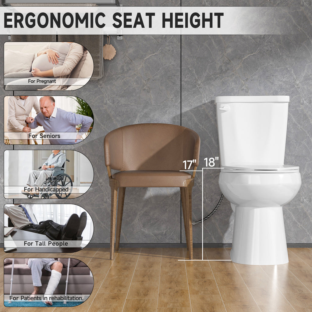 17 Inch Compact Tall Toilets for Bathrooms,ADA Comfort Chair Height Seat for Seniors,Two Piece Toilets Seat Height 17.5 Inch,Tornado Single Flush 1.28 GPF,12 Inch Rough-in