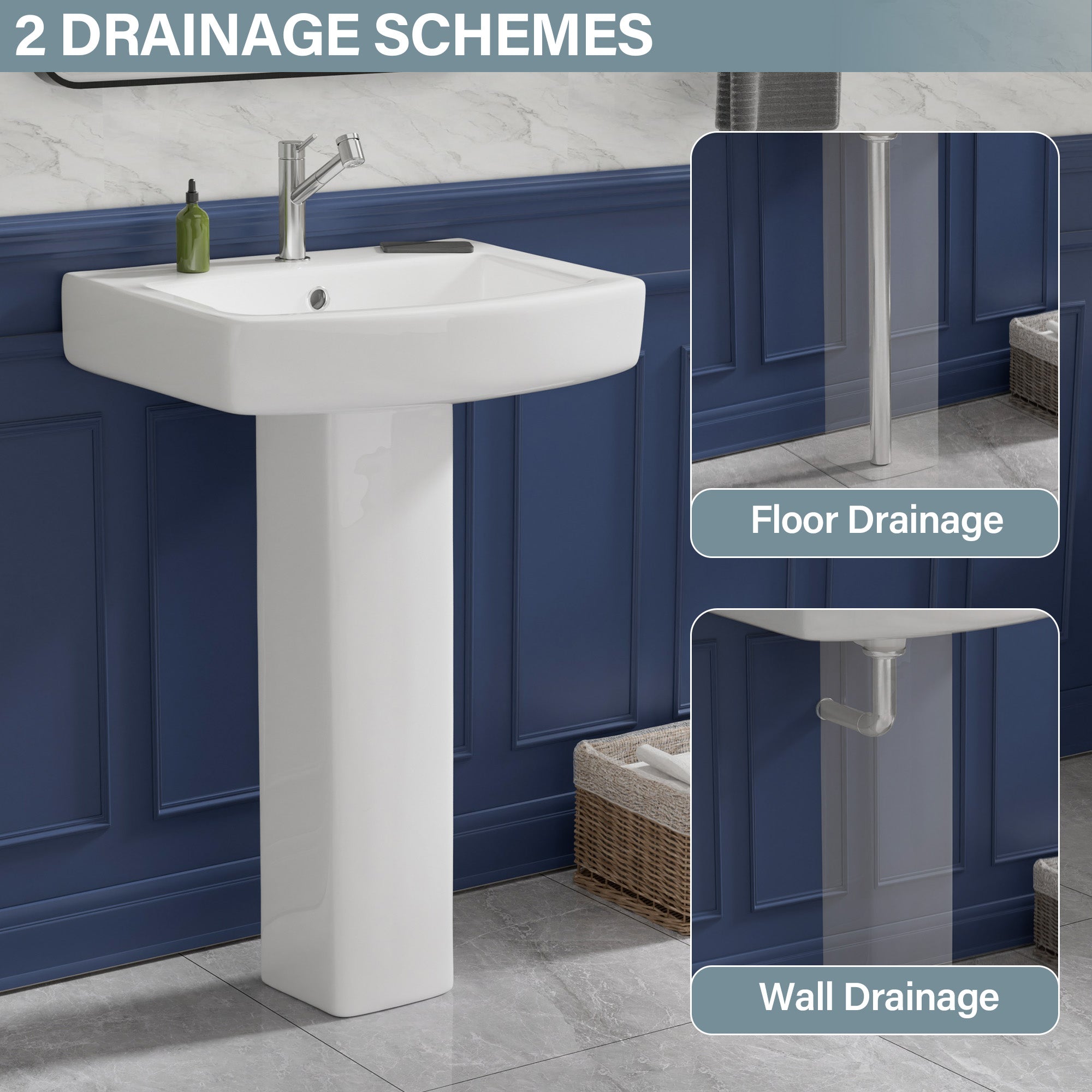 Pedestal Sink 22 Inch - 1 Hole Porcelain Pedestal Sink Combo for Bathroom, 22"Dx17"Wx34.5"H, White Color, with 1 Overflow Hole & 1 Faucet Hole Visit the Miuara Store