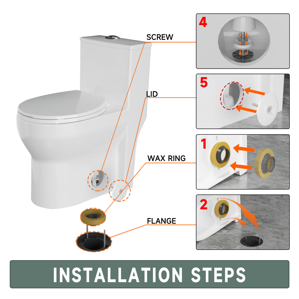 Compact One Piece Toilets for Small Bathroom Space, Modern Toilet with 17 Inch ADA Comfort Seat Height, 1.0/1.28 GPF Tornado Dual Flush,12 Inch Rougn In