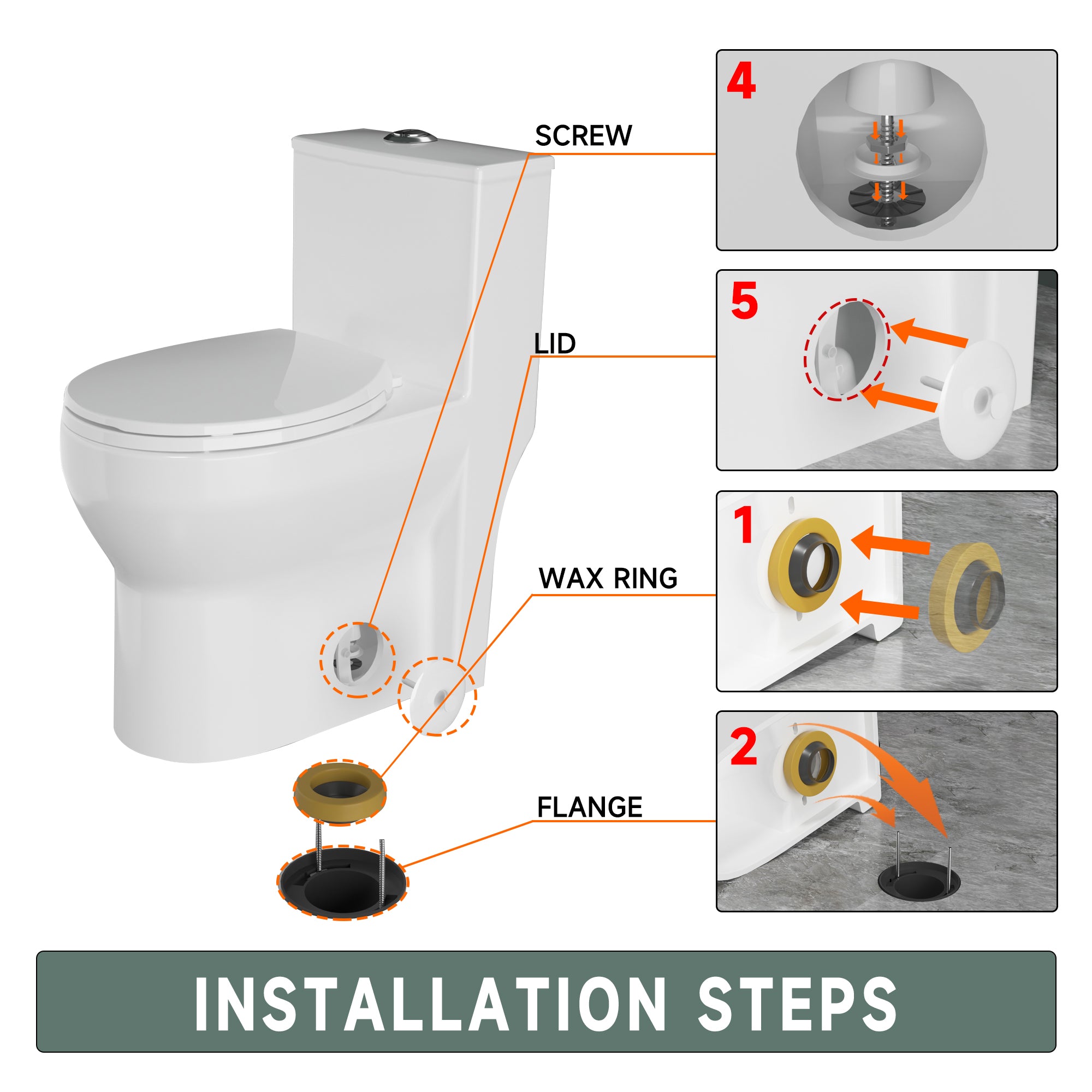 Compact One Piece Toilets for Small Bathroom Space, Modern Toilet with 17 Inch ADA Comfort Seat Height, 1.0/1.28 GPF Tornado Dual Flush,12 Inch Rougn In