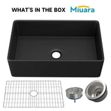 Miuara Black Farmhouse Sink 30 Inch x 20 Inch Fireclay Apron Front Farmhouse Kitchen Sink Undermount Kitchen Sink Large Deep Single Bowl Farm Sink with Custom Bottom Grid & Farmhouse Sink Strainer - Miuara LLC