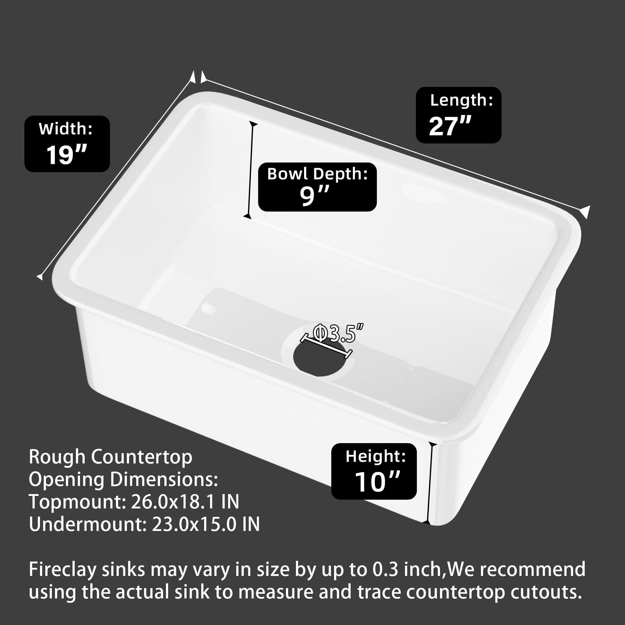 Miuara White Kitchen Sink Drop In 27 x 19 x 10 Inch Fireclay Dual Mount Drop In Kitchen Sink Deep Single Bowl Topmount & Undermount Kitchen Sink with Custom Bottom Grid & Kitchen Sink Strainer - Miuara LLC