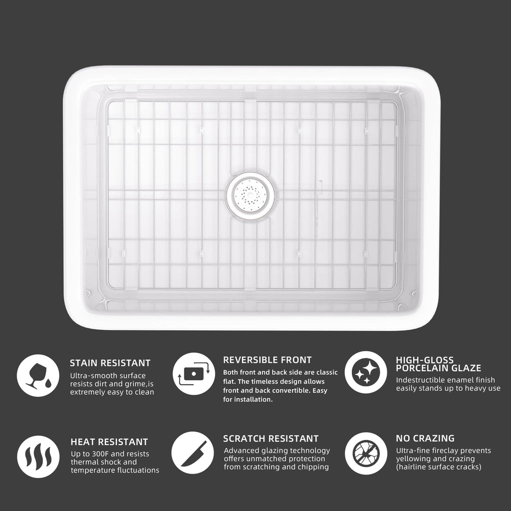 Miuara White Kitchen Sink Drop In 27 x 19 x 10 Inch Fireclay Dual Mount Drop In Kitchen Sink Deep Single Bowl Topmount & Undermount Kitchen Sink with Custom Bottom Grid & Kitchen Sink Strainer - Miuara LLC