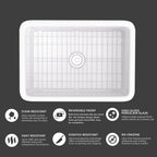 Miuara White Kitchen Sink Drop In 27 x 19 x 10 Inch Fireclay Dual Mount Drop In Kitchen Sink Deep Single Bowl Topmount & Undermount Kitchen Sink with Custom Bottom Grid & Kitchen Sink Strainer - Miuara LLC