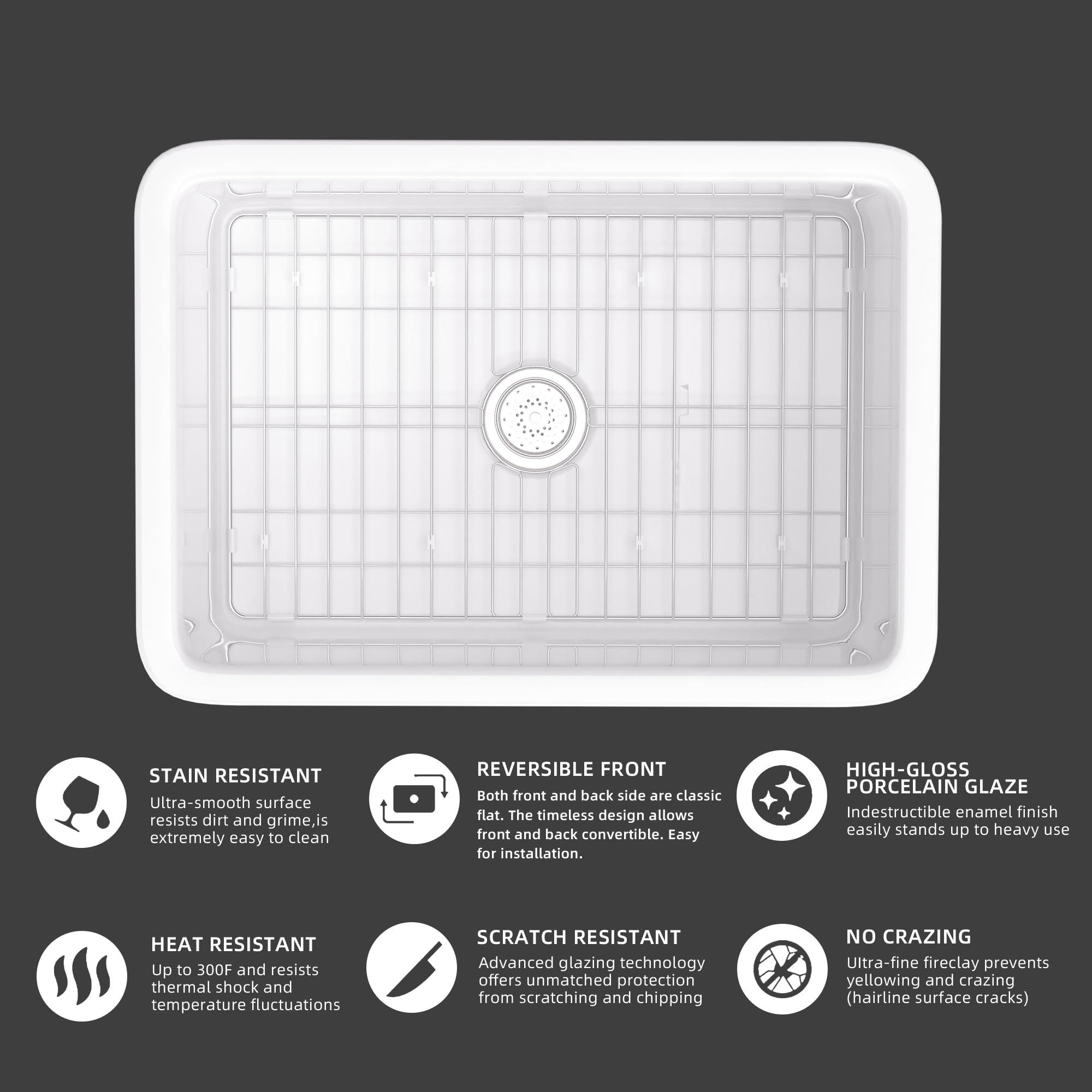Miuara White Kitchen Sink Drop In 27 x 19 x 10 Inch Fireclay Dual Mount Drop In Kitchen Sink Deep Single Bowl Topmount & Undermount Kitchen Sink with Custom Bottom Grid & Kitchen Sink Strainer - Miuara LLC