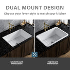 Miuara White Kitchen Sink Drop In 27 x 19 x 10 Inch Fireclay Dual Mount Drop In Kitchen Sink Deep Single Bowl Topmount & Undermount Kitchen Sink with Custom Bottom Grid & Kitchen Sink Strainer - Miuara LLC